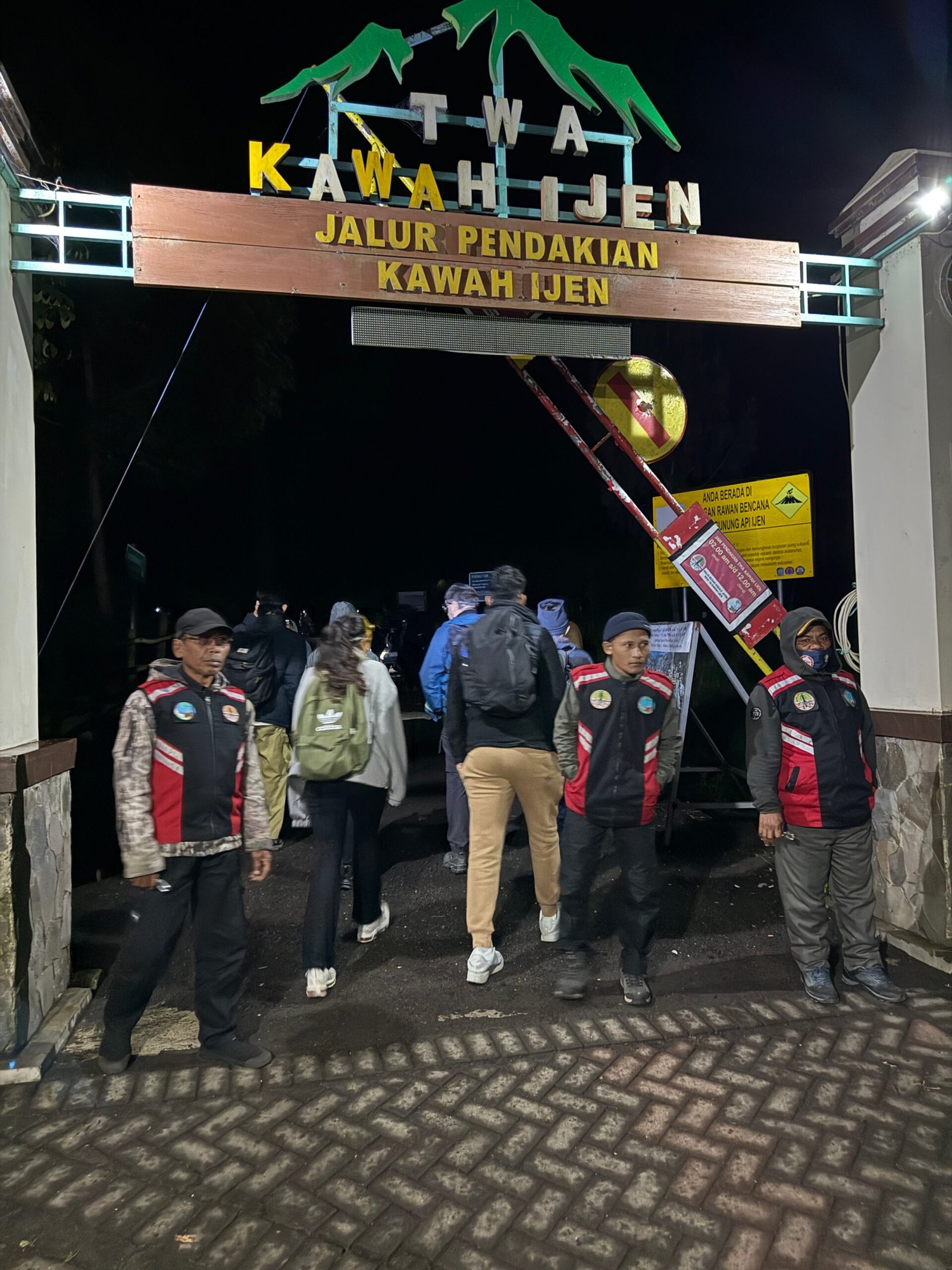 A small archway at the Ijen Volcano basecamp in East Java, Indonesia, where hikers begin their ascent at 2 a.m.